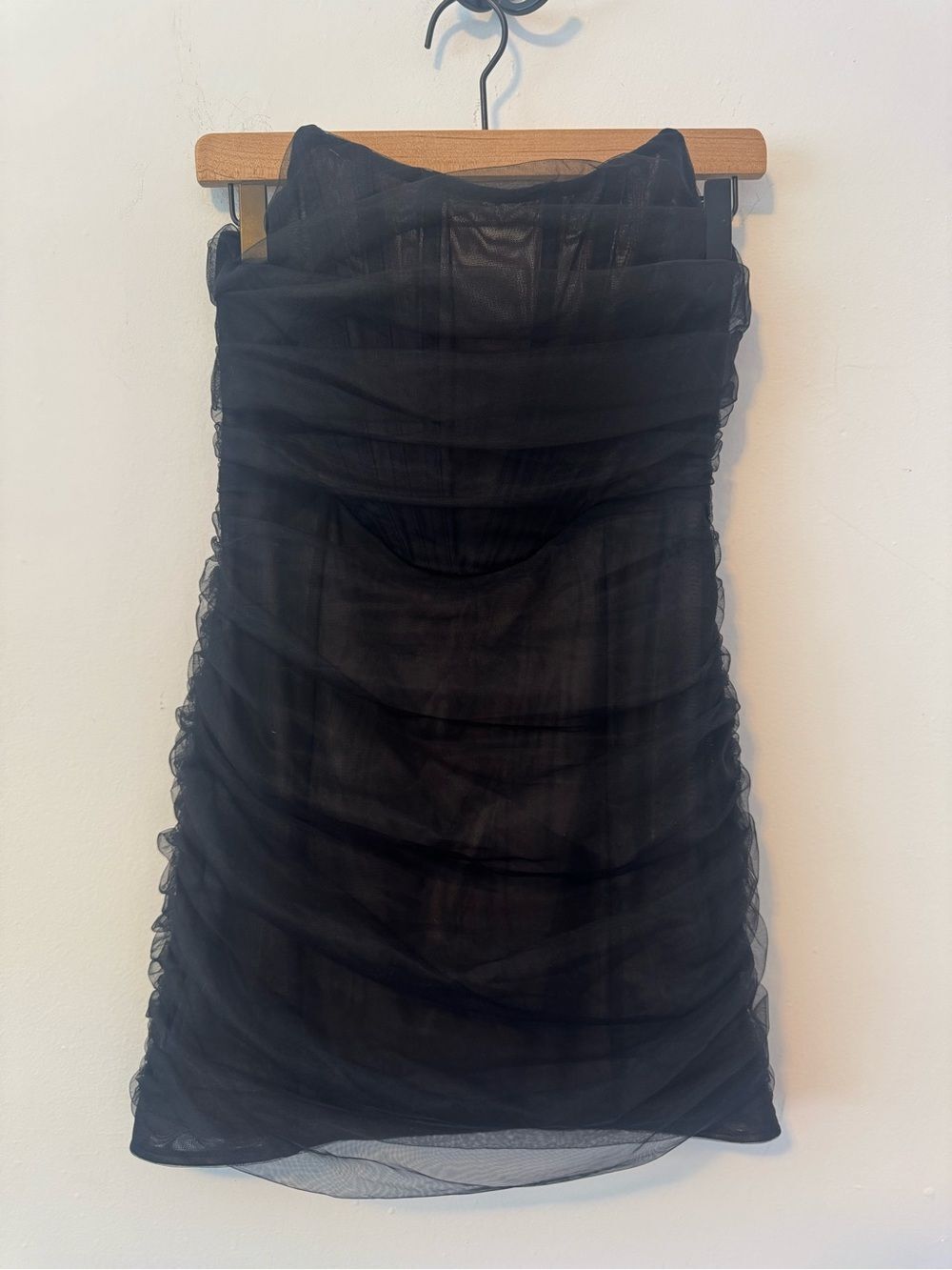 White Fox Boutique Black Strapless Tulle Bustier Ruched Mini Dress Medium